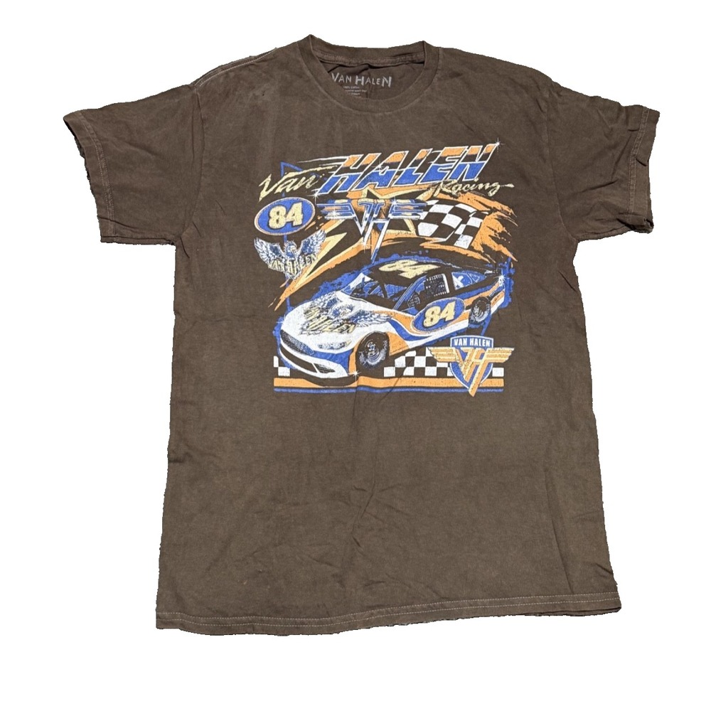 VAN HALEN Racing 84 Race Car Vintage-Look Graphic Logo Tee‎ Brown Unisex Medium
